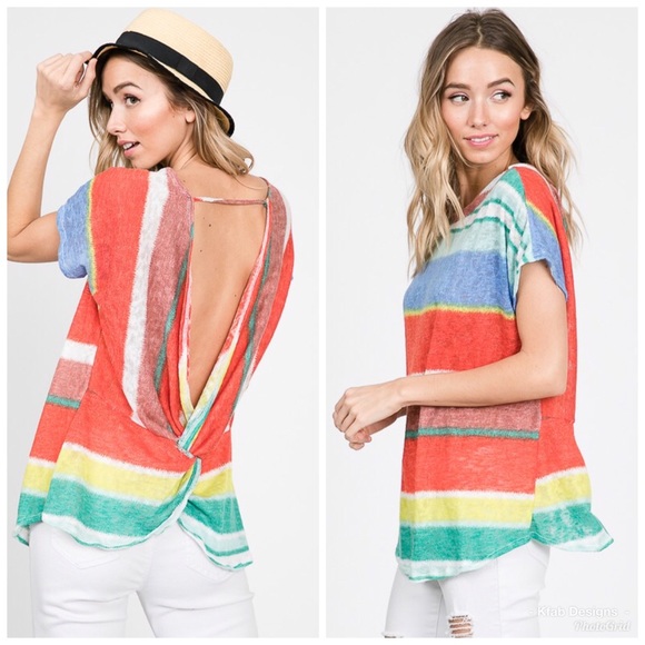 ❤️LAST 1! Soft Multi Striped Twist Back Top! - Picture 2 of 6